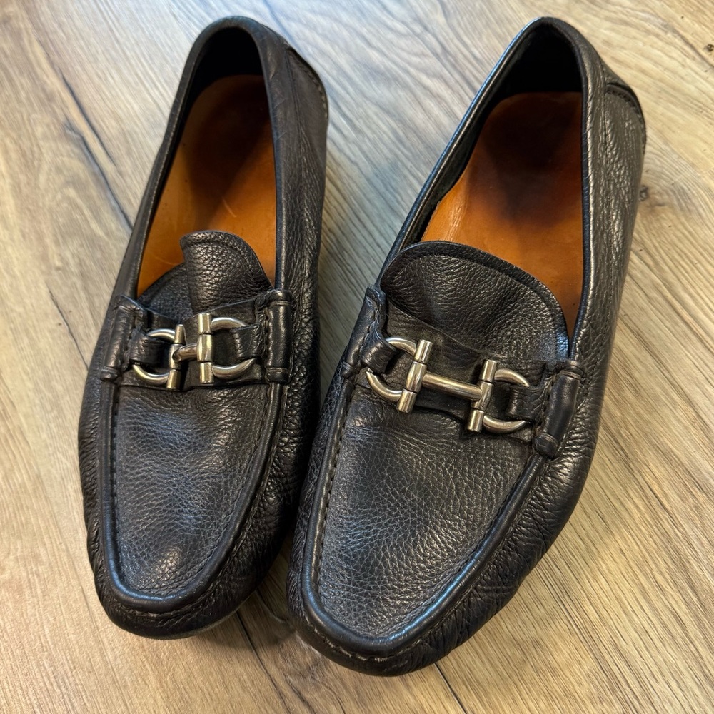 Salvatore Ferragamo Black Leather Slip-Ons